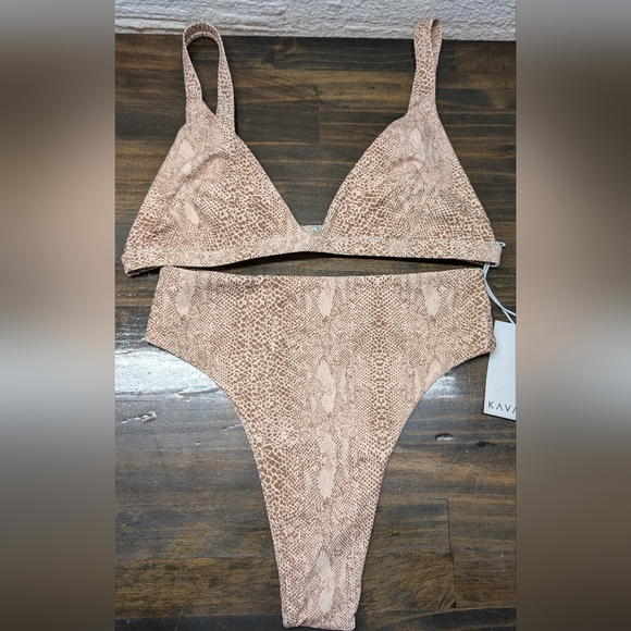 Kavala Collective Snakeskin Kalani Bikini Top Laie Bottoms M/L NWT Tan Brown - Picture 14 of 14